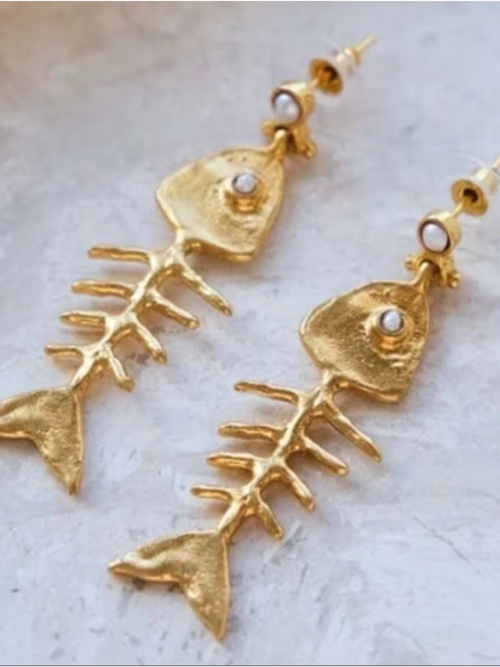 Gold Fishbone Drop Earrings - Women Jewelry